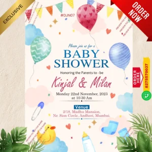 DJN 07 | English Baby Shower Invitation Card Without Photo | इंग्रजी डोहाळेजेवण पत्रिका