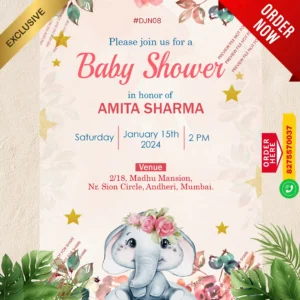DJN 08 | English Baby Shower Invitation Card Without Photo | इंग्रजी डोहाळेजेवण पत्रिका
